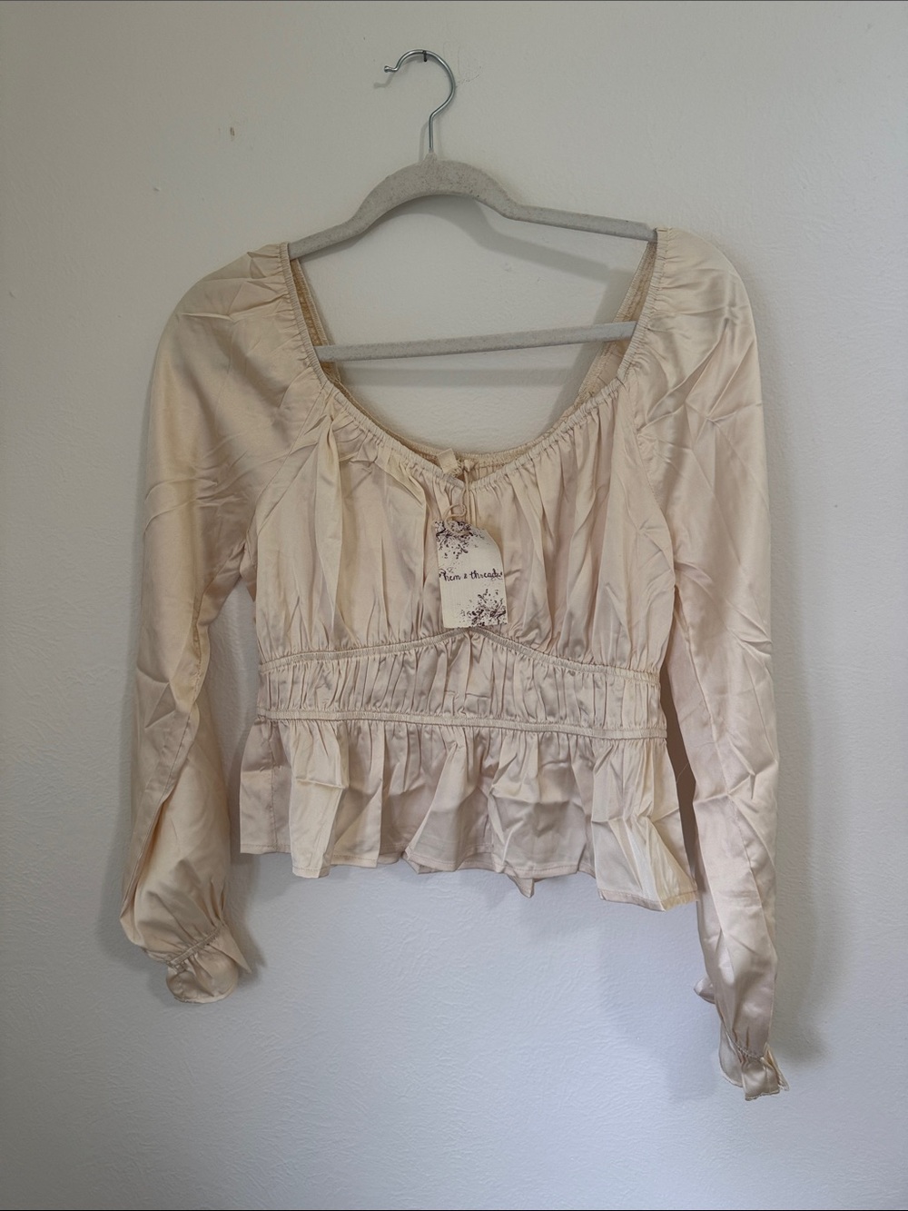 Hem & Thread Cream Ruffled Peasant Top